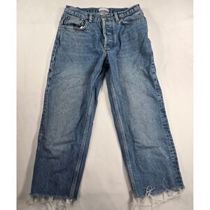 Boyish The Tommy High Rise Straight Jeans 25  Rigid Sustainable Denim Frayed Hem